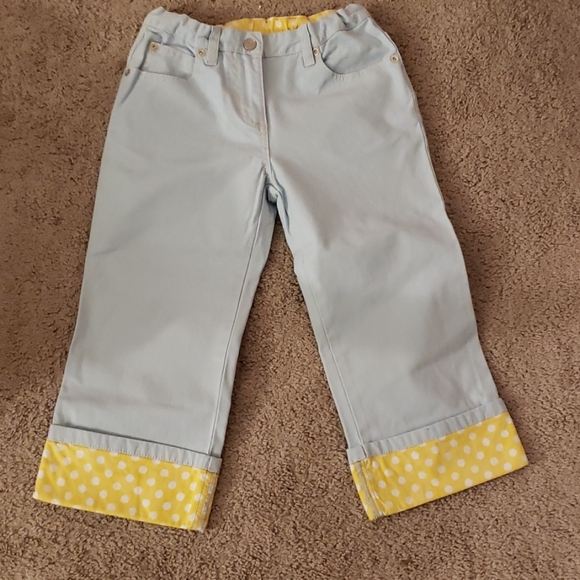 Mini Boden Other - Mini Boden Light Wash Polka Dot Cuffed Capri Pants
